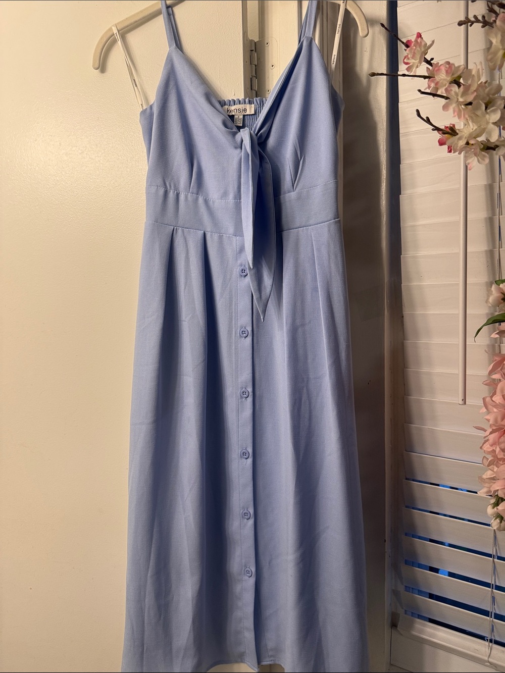 Kensie Light Blue Tie-Front Midi Dress